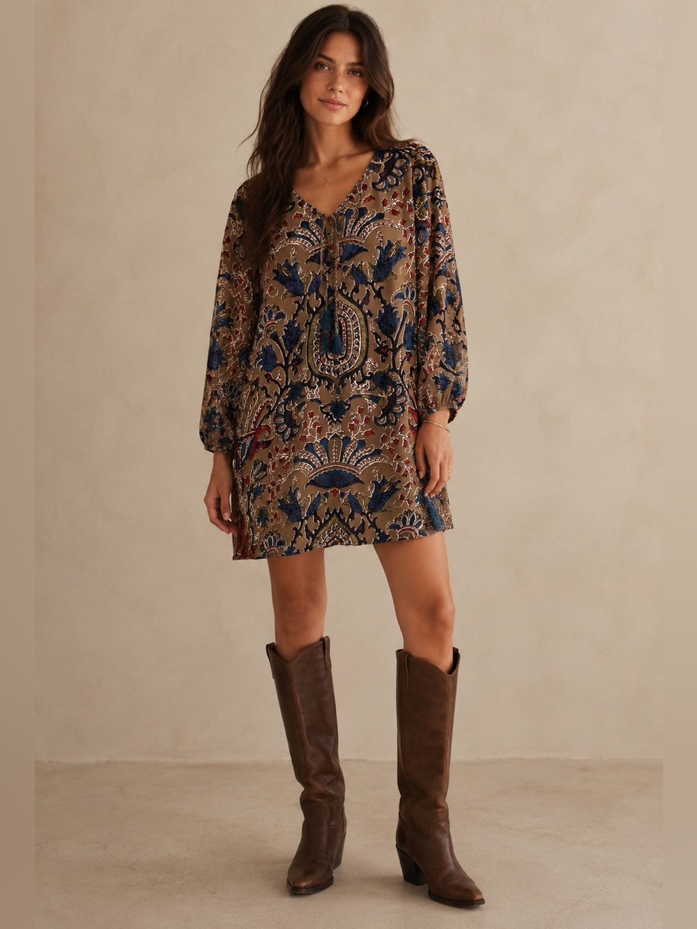 Tolani Boho Velvet Burnout Paisley Tunic Dress S Fairycore Earthy Tassels